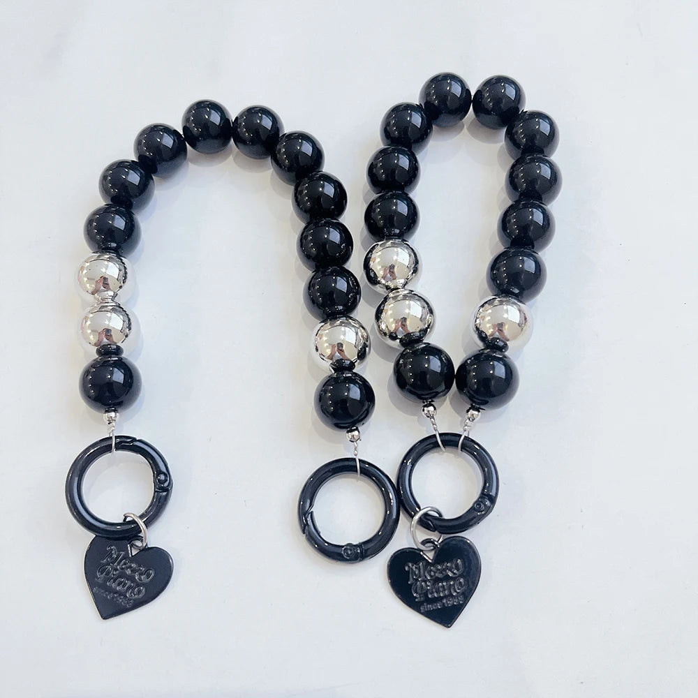 Trendy Bead Heart Key Chain Handbag Pendant Wrist Hanging Chains Women Key Ring Charm Gifts Wallet Strap Short Anti Drop