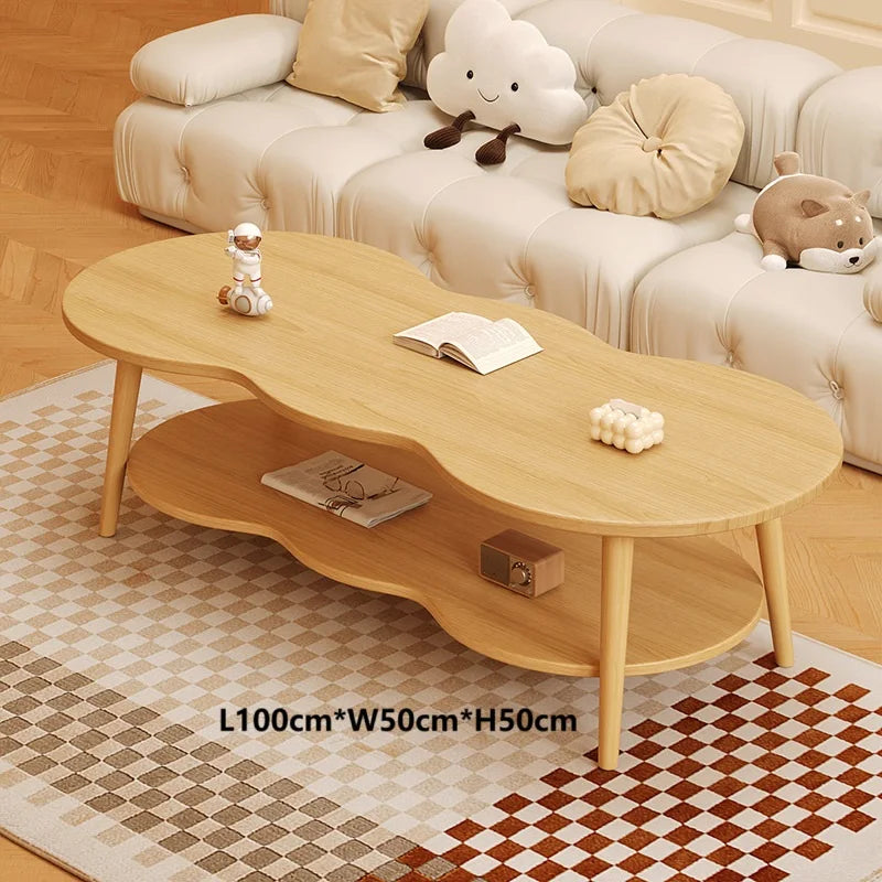 Formwell 100*50cm top 2 tier Peanut-Shaped Coffee Table Sofa Table Accent Table for Living Room easy assembling solid wood legs