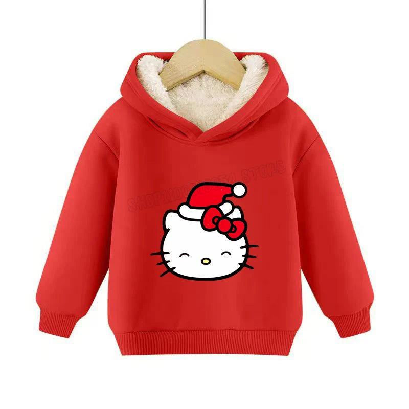 Hemasa Hello Kitty Hoodies Sweatshirt Boys Girls Winter Thickening Pullover Warm Clothes Children Christmas Gift