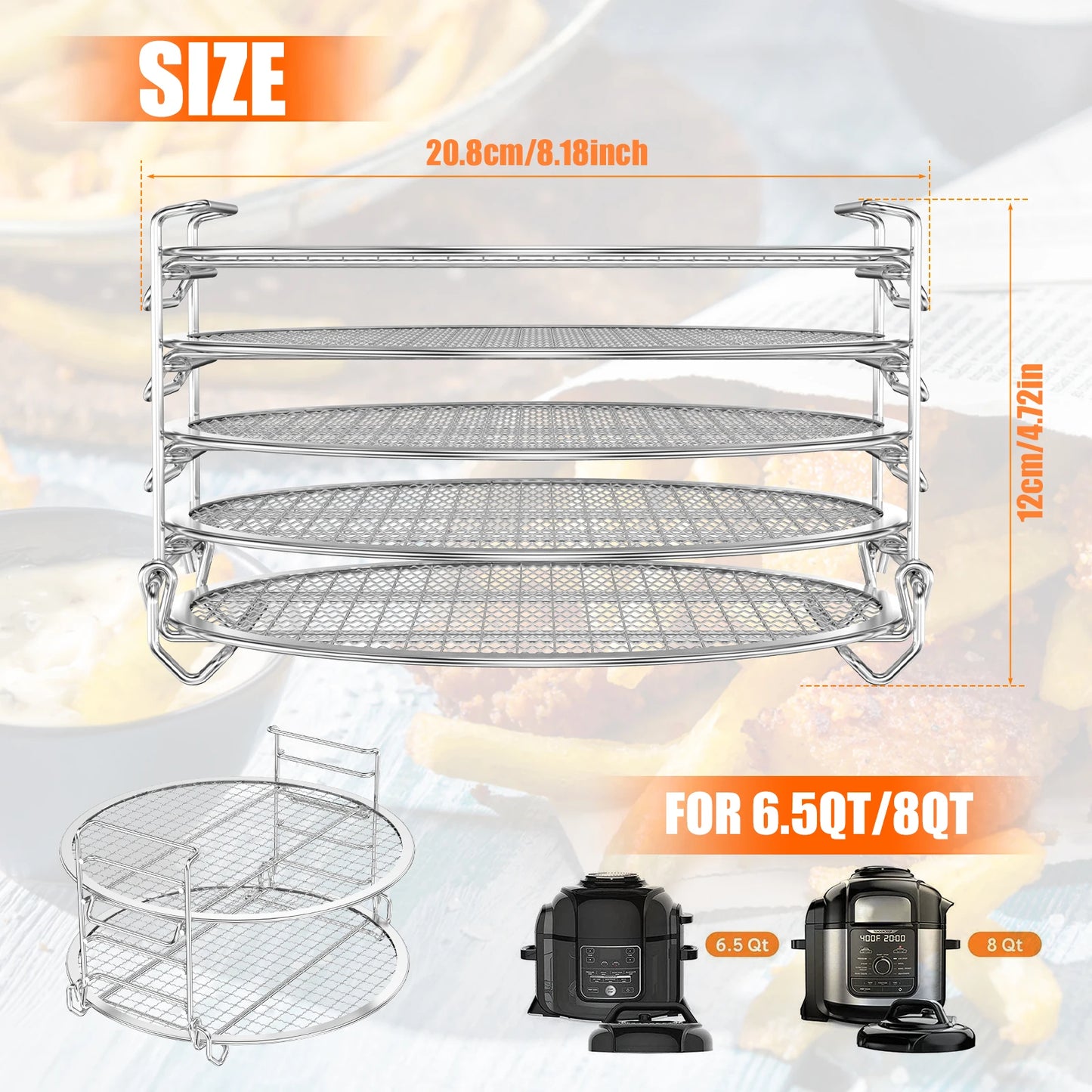 Air Fryer Dehydrator Rack Stainless Steel Grilling Stackable Steamer Stand Fruit Meat Dehydration Racks Cooking Kitchen Tools