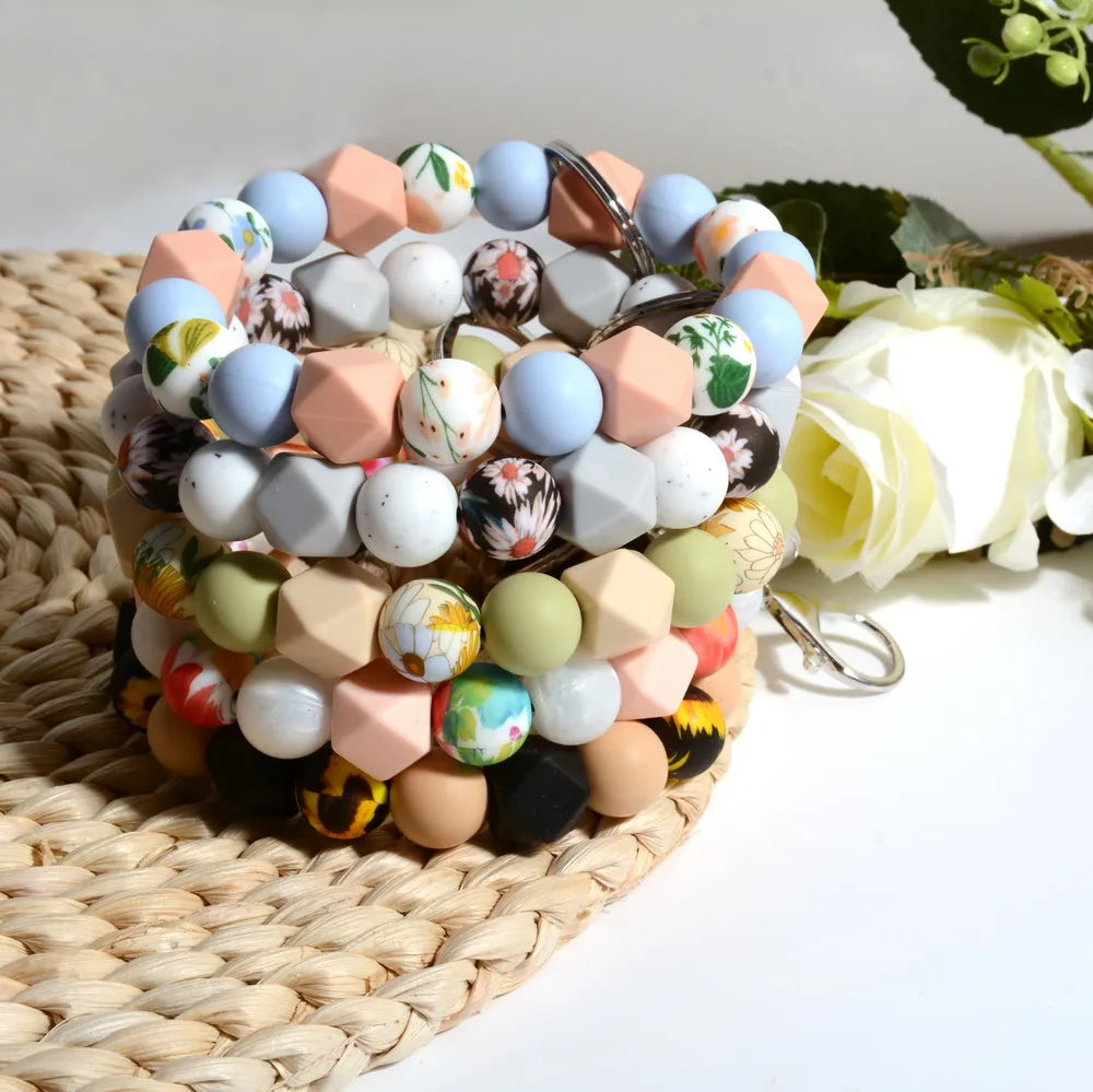 Hemasa Floral Beads Wristlet Elastic Silicone Bracelet