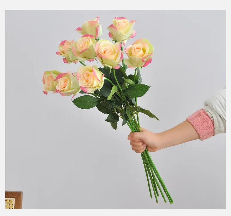 5Pcs Moist Feel Rose Artificial Flowers Branch Home Decoration Real Touch Roses Wedding Bouquet Party Table Flower Arrangement