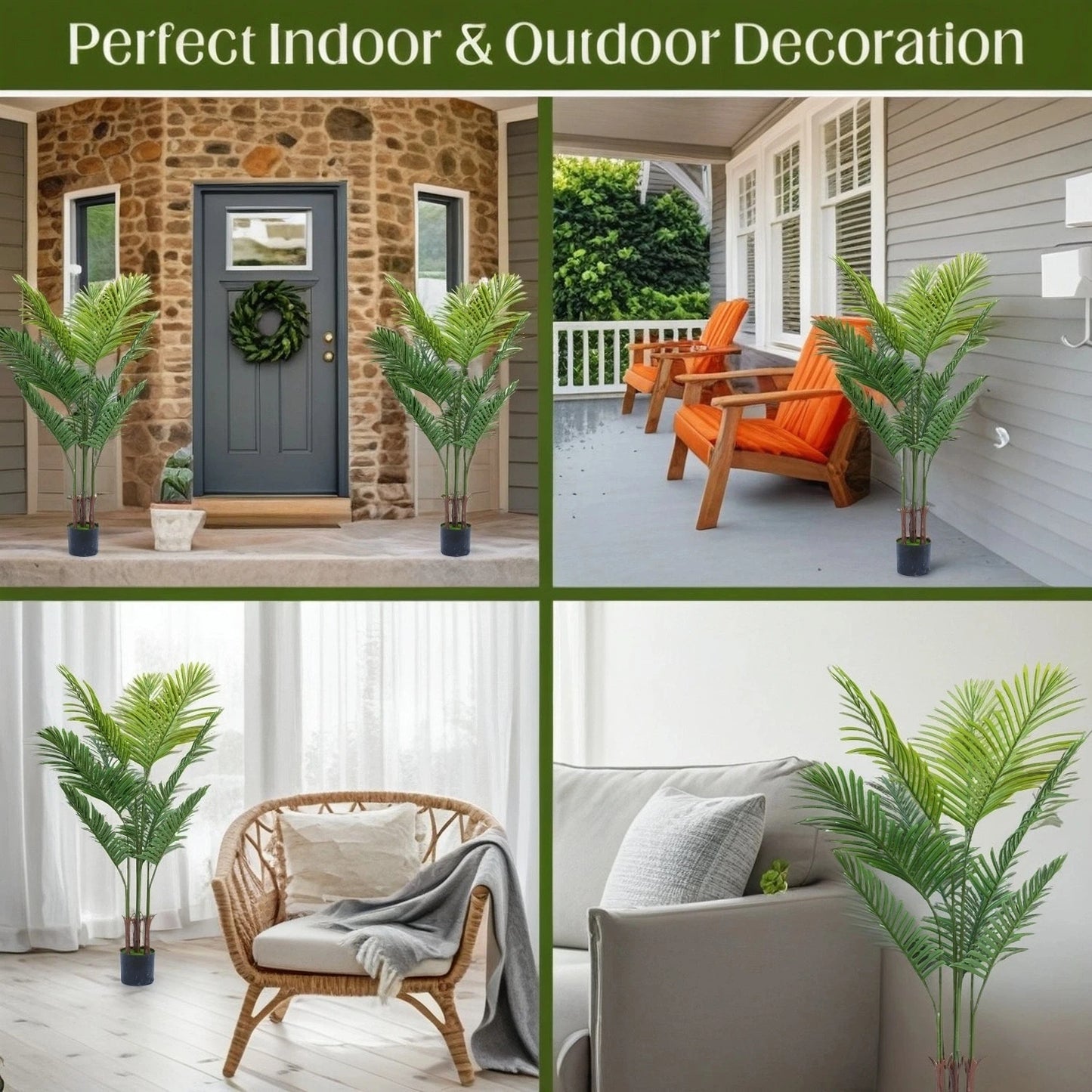 Tejesa 140cm Large Artificial Palm Tree with pot Tropical Fake Plants Areca Palm Tree Decoration for Indoor and Outdoor Living Room