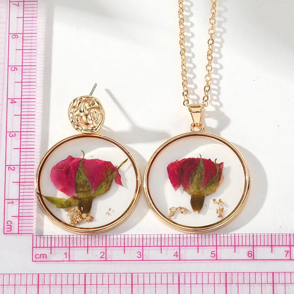 Colorful Natural Flower Round Earring Unique Epoxy Resin Pressed Flower Earring Women Dried Flowers Earrings Statement Jewelry