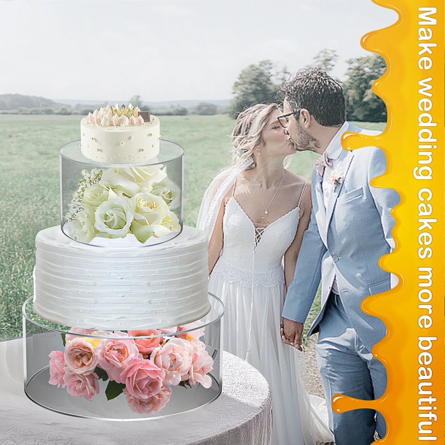 2Pcs Acrylic Cake Stand Fillable Cake Risers Clear Cake Tier Stackable Cake Display Boxex Decor Wedding Birthday Party Supplies