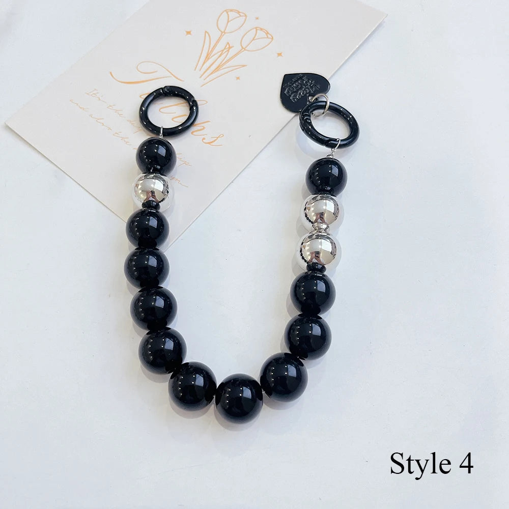 Trendy Bead Heart Key Chain Handbag Pendant Wrist Hanging Chains Women Key Ring Charm Gifts Wallet Strap Short Anti Drop