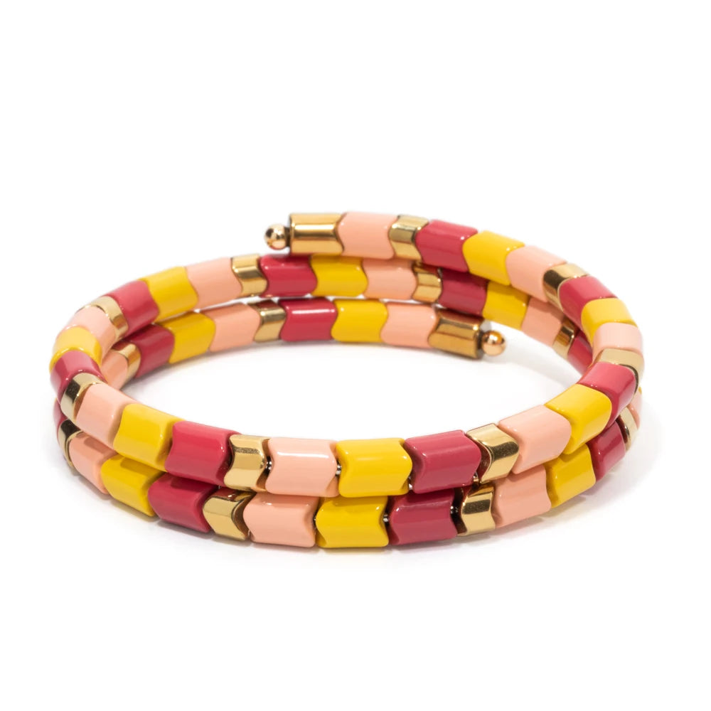Tejesa 5X6mm  Enamel Colorful  Circle Tube Beads Bangle Bracelet  For Women