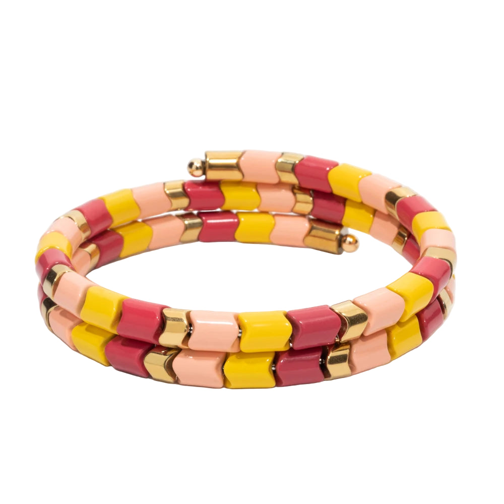 Tejesa 5X6mm Tube Beads Circle Enamel Bangle For Women Beaded Colorful Beads Boho Hand Accessory