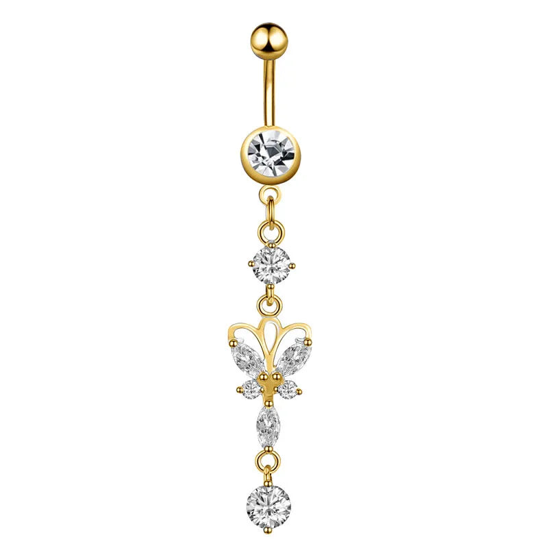 1pc Dragon Butterfly Flower Heart Belly Button Rings Blue Pink Crystals Zircon Dangled Navel Belly Piercing Nombril for Women