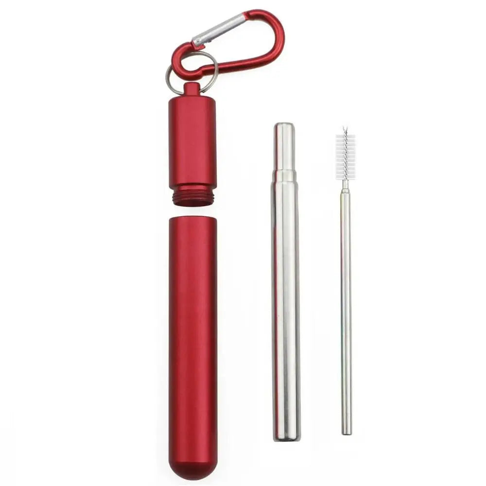 Stainless Steel Reusable Collapsible Straw Portable Retractable Metal Straw with Case Foldable Telescopic Straw Bar Accessories