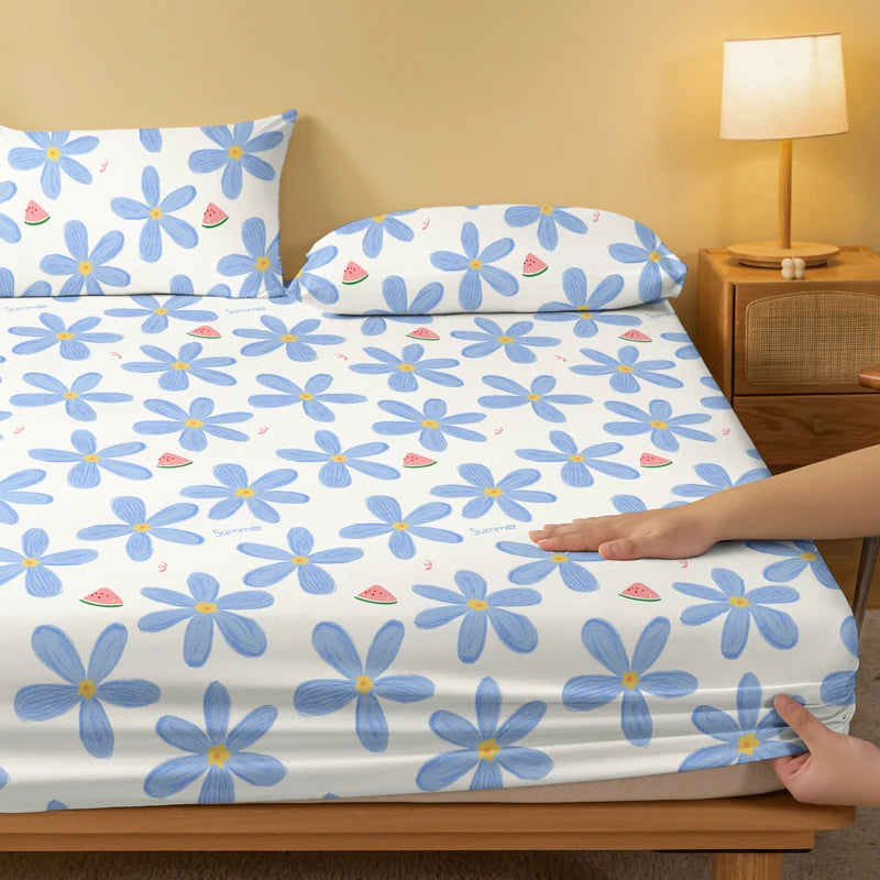 1 Simple modern Plant Flower Fruit printed matte Fitted Sheet, bedroom printed bed cover, bedding (excluding pillowcases)