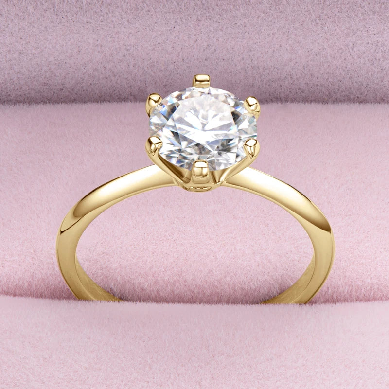 Hemasa  3.0CT Moissanite Solitaire Ring Yellow Gold Plated 2CT Engagement Wedding Ring Band 925 Silver Certified Jewelry For Women