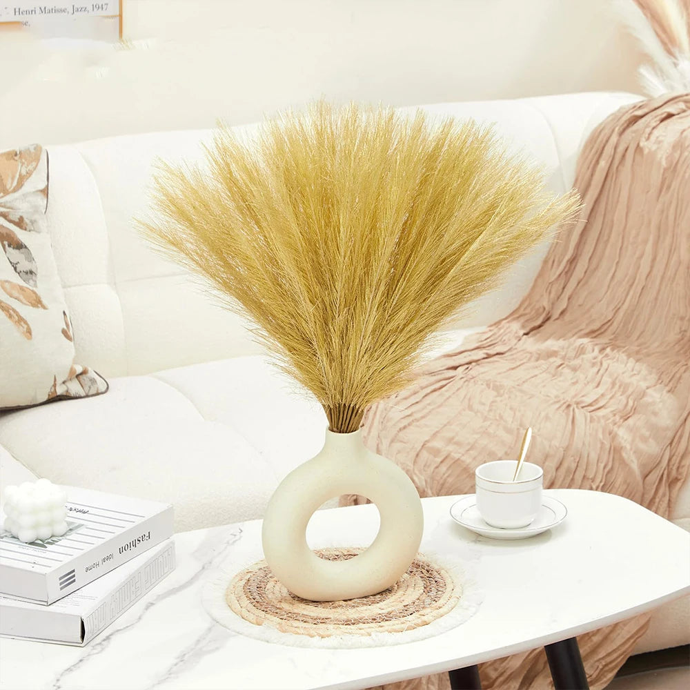 Tejesa 10Pcs 55cm Gold Colour  Fluffy Faux Pampas Grass Wall Decor Reed Vase Fillers Party Table Decorations Room Home Decor Artificial Pampas Grass