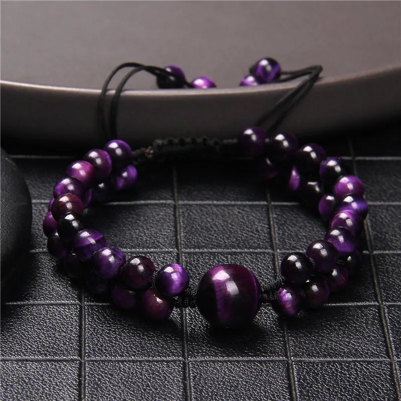 Tejesa Double Layer Handmade Braided Bracelet Buddha Natural Tiger Eye Stone Beads Bracelets For Women Men Wristbands Exquisite Jewelry