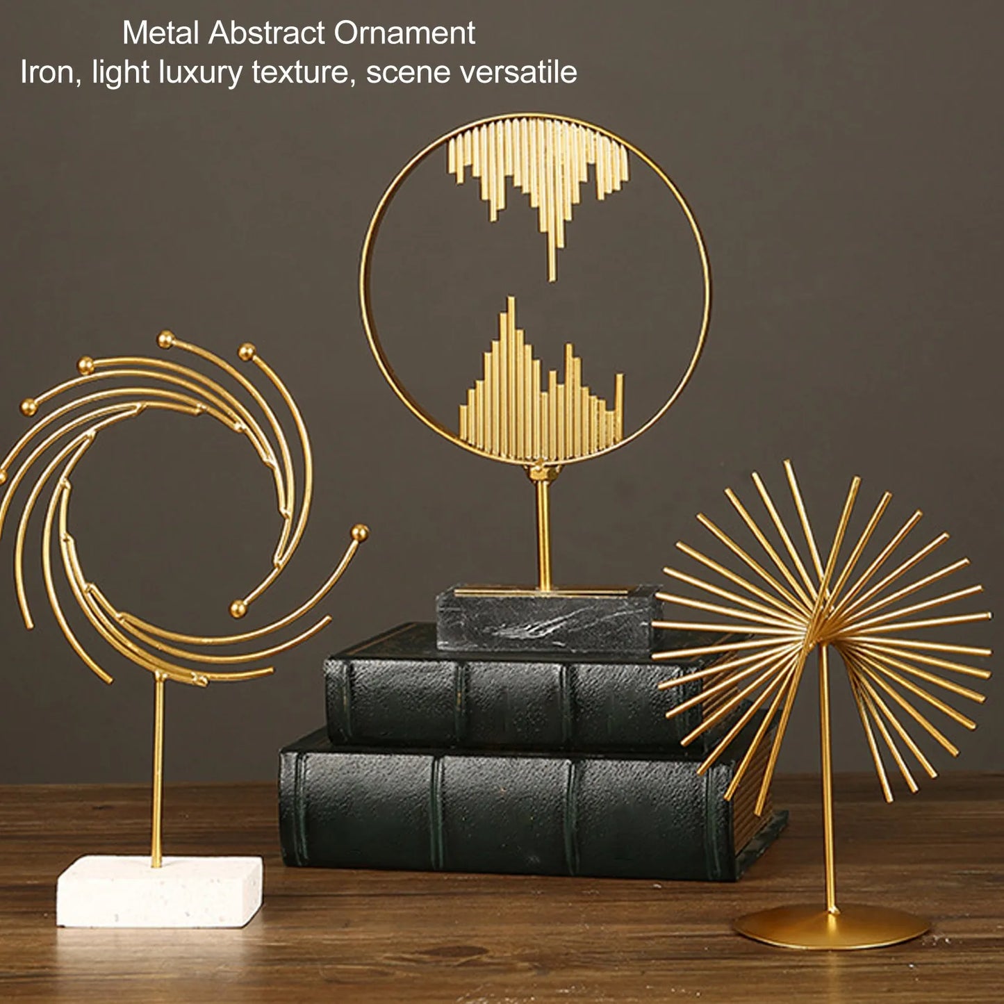 Hemasa Abstract Ornament Light Luxury Metal Geometric Lines Sculpture Decoration with Base for Home Livingroom Office