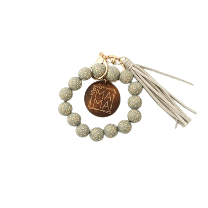 Hemasa Silicon Beads MAMA Monogram Wood Blank Wooden Disc Bracelet Tassel Keychain Wristlet Gift for Her Key Ring