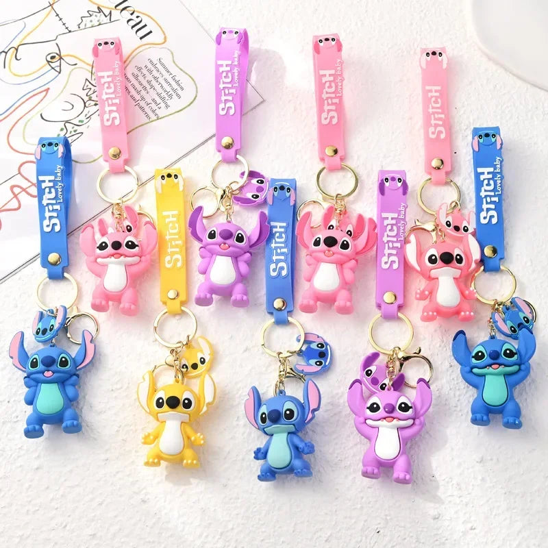 Disney Creative Cartoon 3D Silicone Stitch Pendant Keychain for Women Men Teens Backpack Bag Car Keys Accessories Gifts for Fans