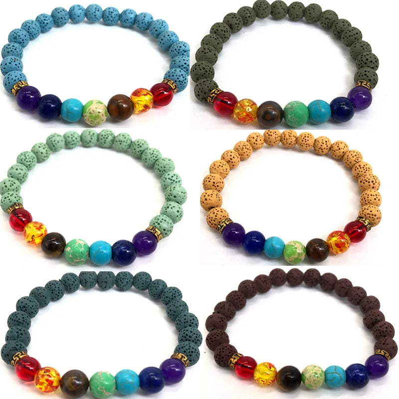 Hemasa Rock Stone Men Bracelets Reiki 7 Chakra Healing Beads Bracelet colourful Lava Spring string Mala Buddha Bangles