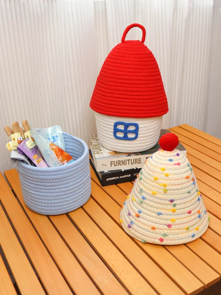 Tejesa Dopne Cotton Tead Woven Storage Basket Cute Living Room Sna Miscellaneous Goods Storage Box Bedroom Cosmetic Organizer...