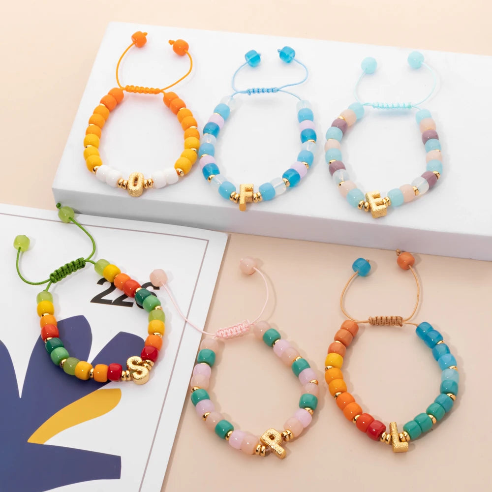 Tejesa Handmade  Colorful Glass Crystal Beads Braided Bracelets  with Heart Charms For Women