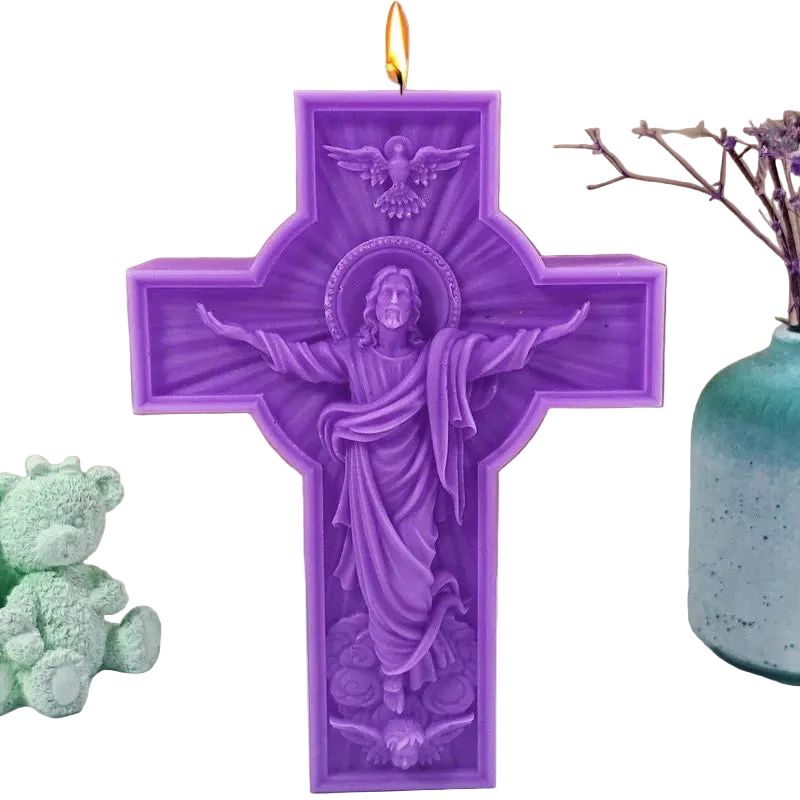 Hemasa Cross Jesus Statue Silicone Candle Mold/ Catholic Apostle Portrait Gypsum Concrete Resin Casting Tool