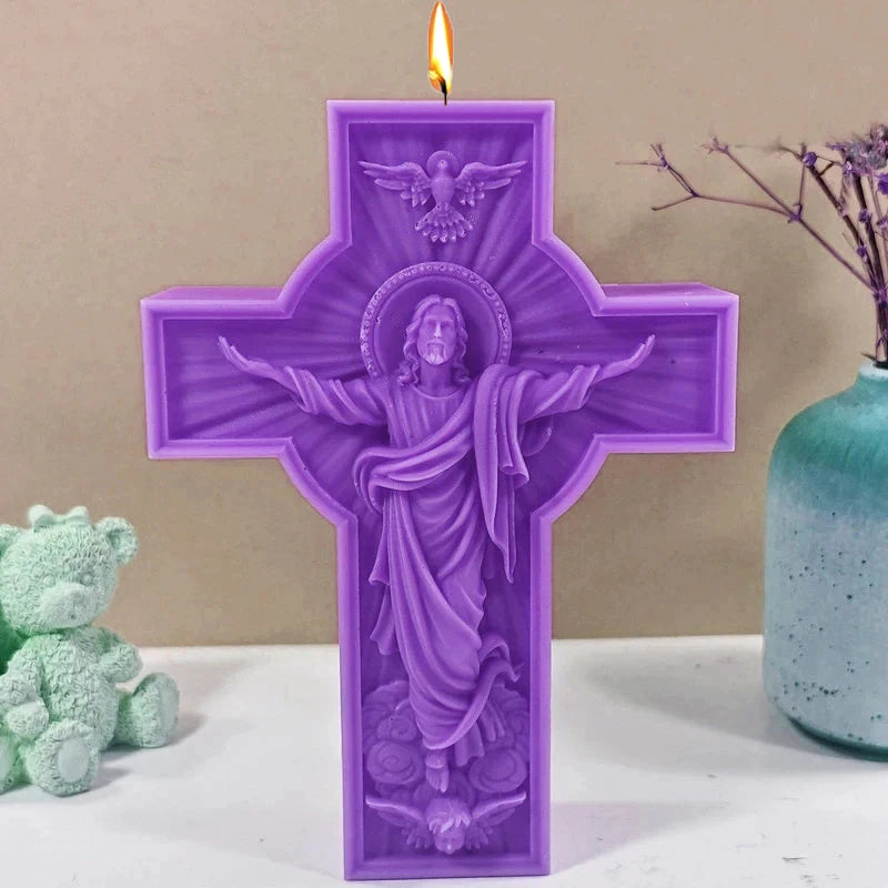 Hemasa Cross Jesus Statue Silicone Candle Mold/ Catholic Apostle Portrait Gypsum Concrete Resin Casting Tool