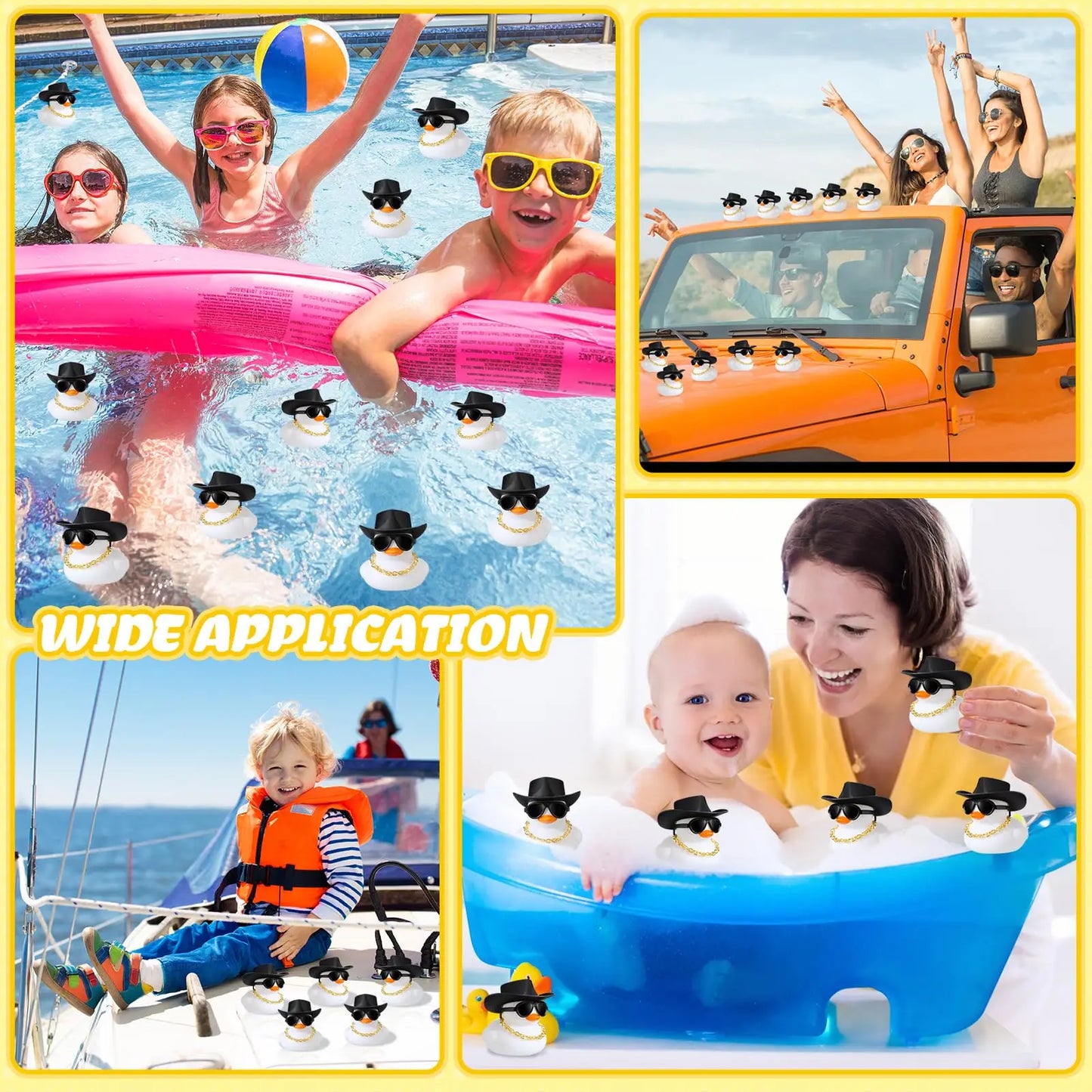 6-60 Set  White Cowboy Rubber Duck Bulk Mini Yellow Duckies Party Tiny Ducks Toy Bandanas for Summer Shower Party Favor
