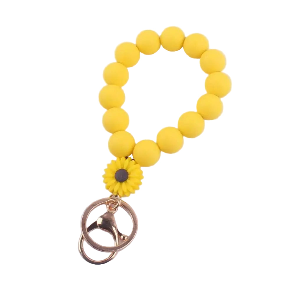 Hemasa Silicone Beads with Daisy  Flower  Keychain /Wristlet Keyring For Women /Girl Bag Car Key Chain