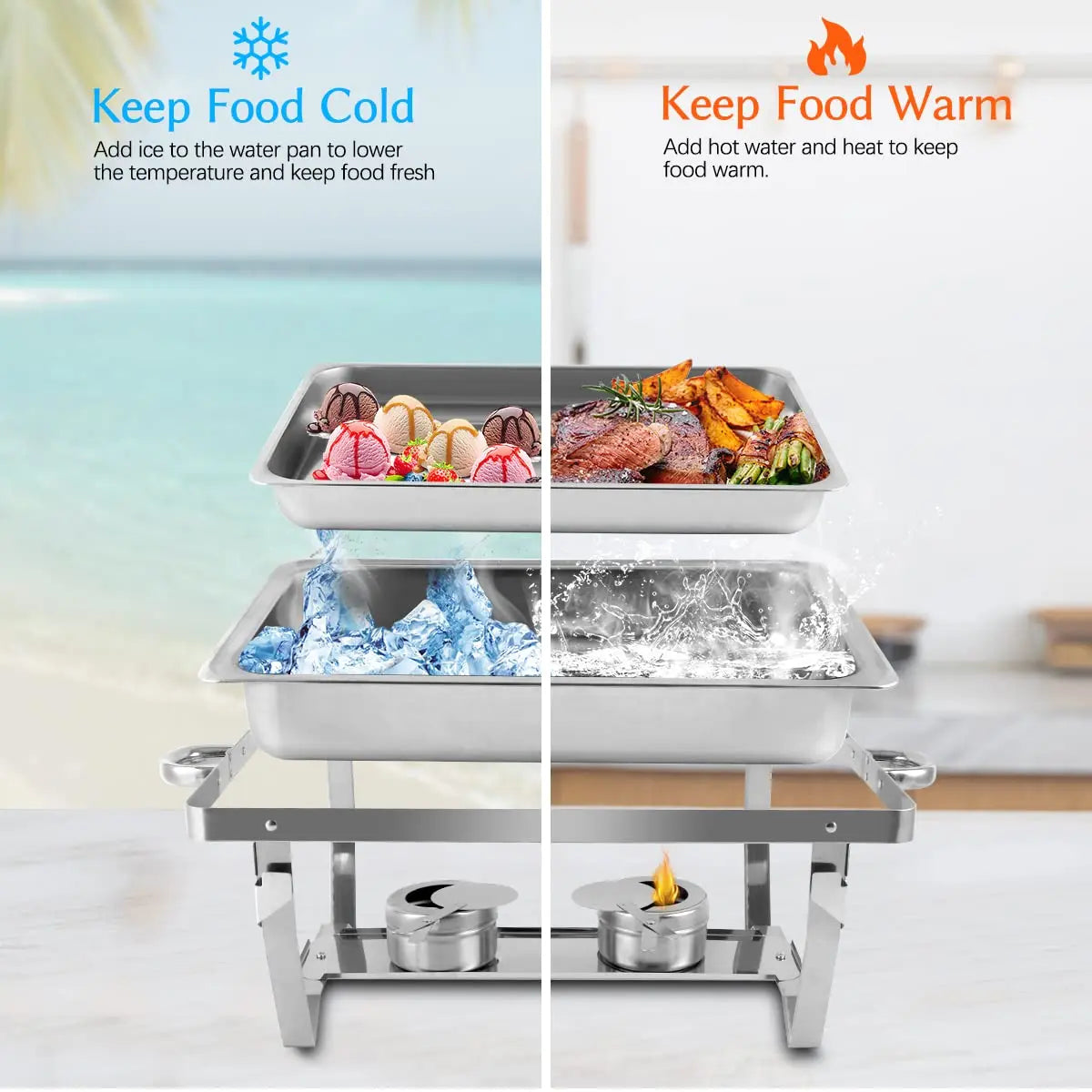 Chafing Dishes for Buffet 9L Roll Edge Designed Chafing Dish Buffet Set Food with Heat Insulating Lid-Twin Burners,Carry Handles