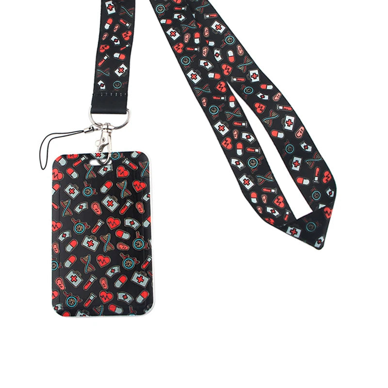 Dentist Doctor Nurse Cartoon Credential Neck Strap Lanyards Keychain ID Card Pass Hang Rope Lariat Key Chain Ring Badge Holder