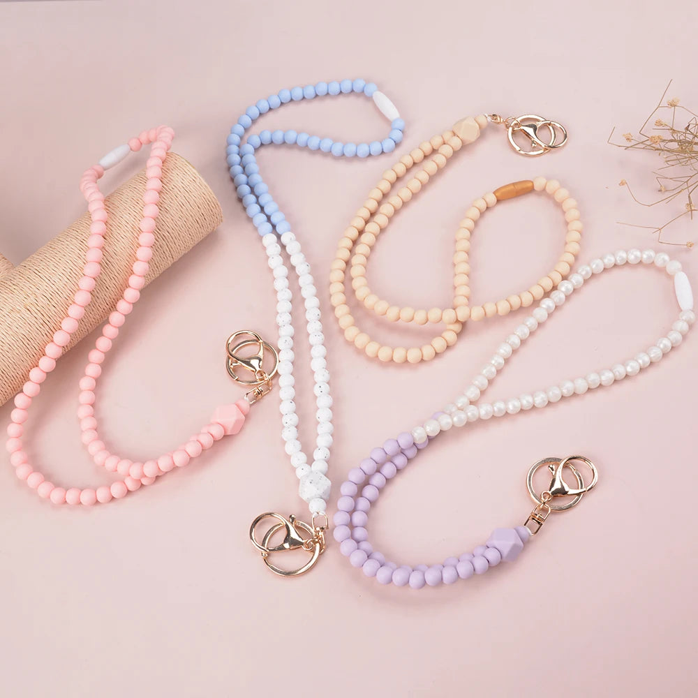 LOFCA long silicone bead pendant Key Chain for silicone necklace DIY pendant Silicone beads for gift kids key chain BPA-free