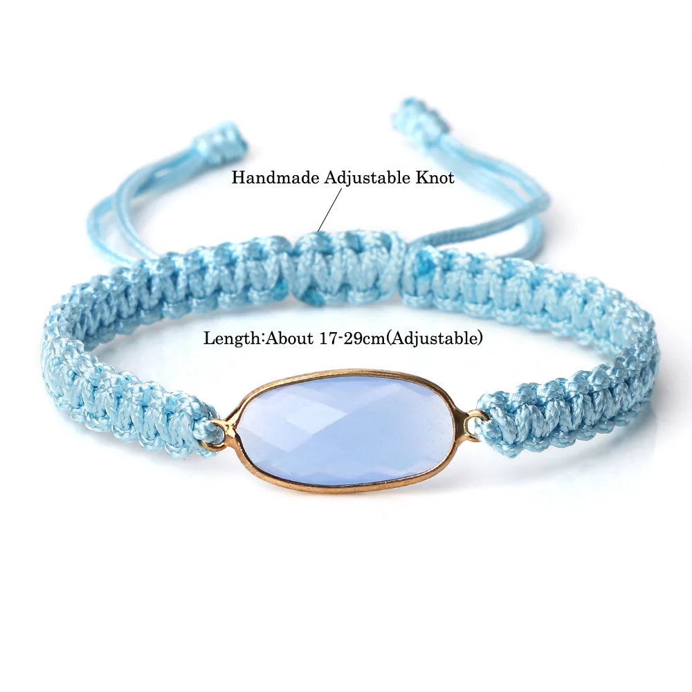 Natural Blue Pine Stone Pendant Bracelets For Women Men Handmade Braided Healing Stone Bangles Female Wrist Jewelry Girls Gifts