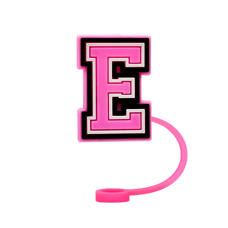 10mm Pink Letter Straw Cover Caps 1PCS Accessories For Cups,Soft Silicone Alphabet Straw Topper Drinkware,Dustproof Straw Caps