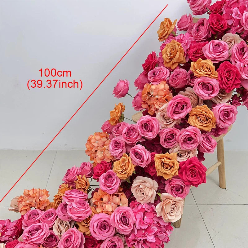 White Blue Rose Flower Row Decor Wedding Backdrop Arch Frame Banquet Aisle Floral Ball Birthday Party Event Props Window Display