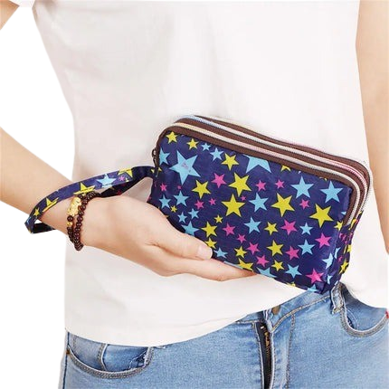 Hemasa 3 Zipper Women Waterproof Purse Cell Pouch Handbag Wallet Wristlet Bag Women'S Fabric Coin Purse Bag Mobile Wallet Clutch Bag
