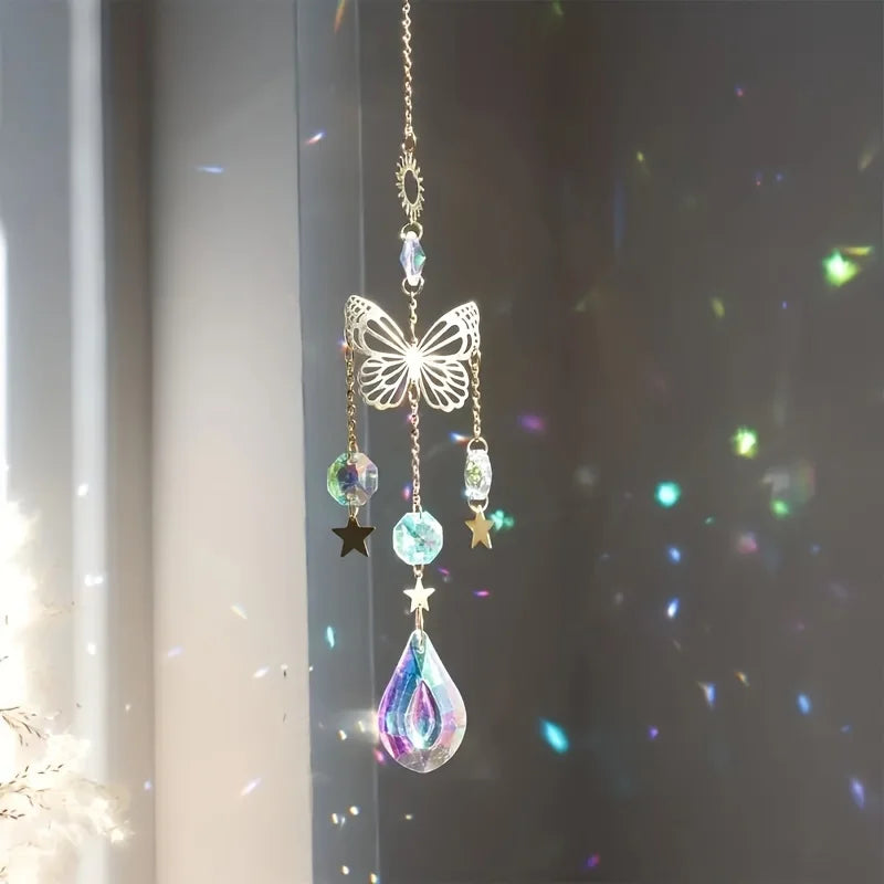 1pc, Butterfly Star Moon Crystal Sun Catcher, Christmas Decor Spplies, Home Decor, Holiday Decor, Room Decor