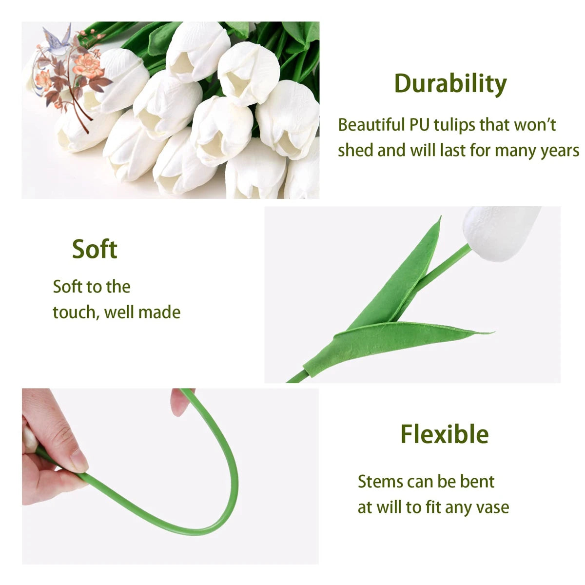 10Pcs Artificial Tulip Flower DIY Craft Bridal Bouquet Real Touch Fake Tulip With Stem Wedding Spring Home Vase Party Decoration