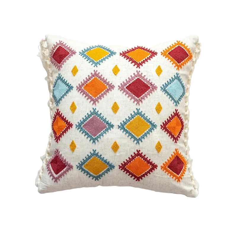 Nordic Ethnic Style Cushion Cover Cotton Moroccan Handmade Embroidery Cotton Tassel Throw Pillow Cover Living Room Home Decor