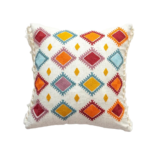 Nordic Ethnic Style Cushion Cover Cotton Moroccan Handmade Embroidery Cotton Tassel Throw Pillow Cover Living Room Home Decor