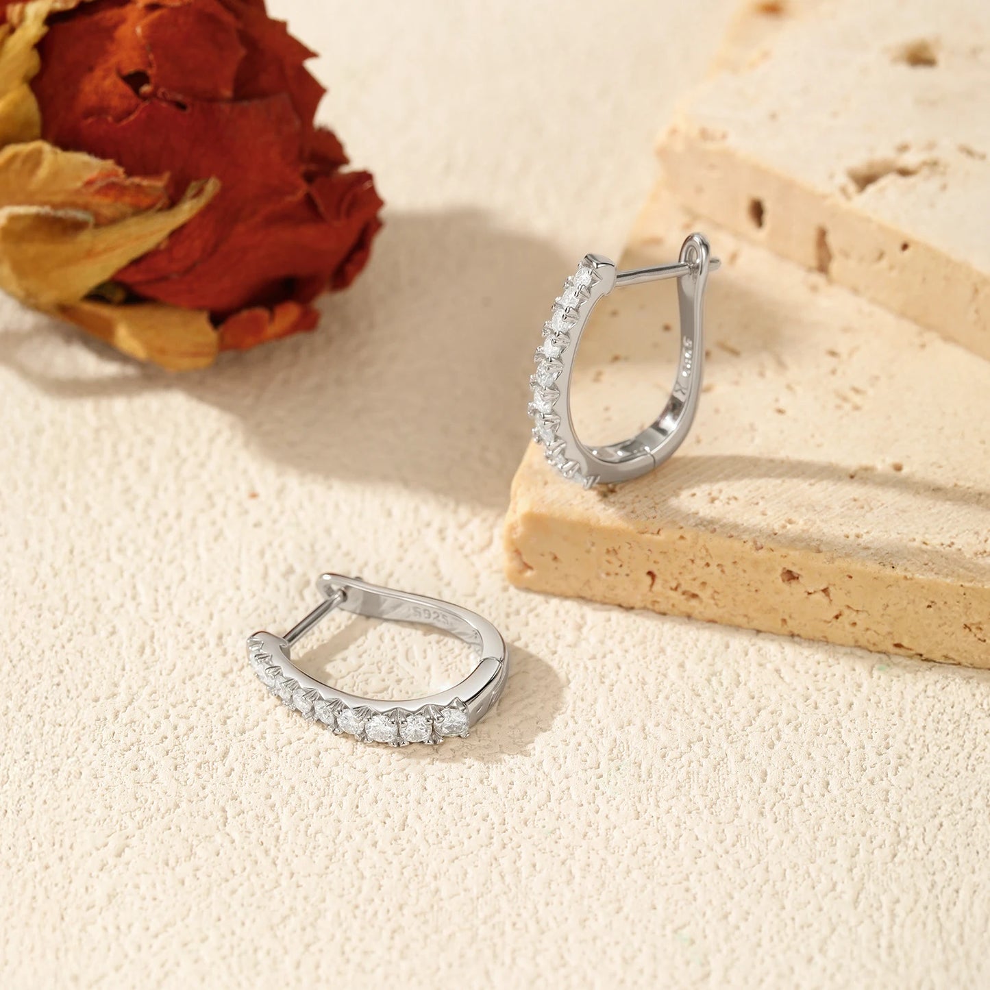Tejesa D Color Moissanite U Shape Hoop Earrings 925 Sterling Silver  Ear Buckle For Women