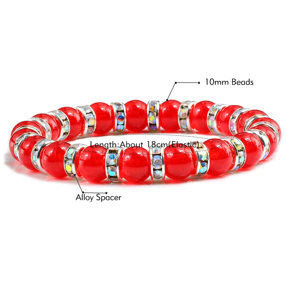 Carnelian Women Bracelets Charm Rhinestone 8mm Natural Stone Stretch Beaded Bracelet & Bangle Men Yoga Meditation Wrist Jewelry