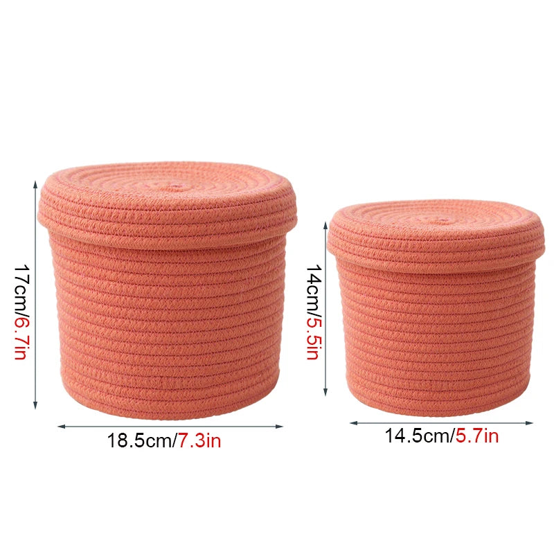 Cotton Rope Woven Storage Basket With Lids Home Decor Desktop Storage Basket for Sundries Snacks Pet Products Kids Toy Fruits