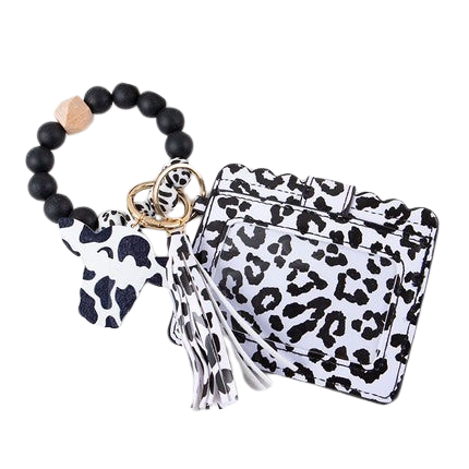 Hemasa  Silicone Beaded Bracelets Key Rings Leopard Print Card Holder Wallets Leather Tassel Keychains for Women Jewelry Gifts