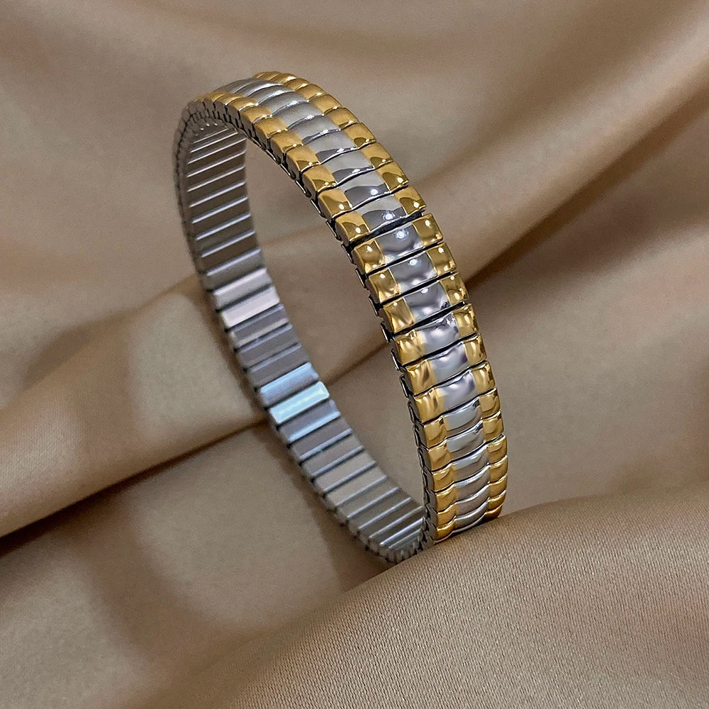 Hemasa Elastic Two-Tone Bracelet Stainless Steel Bangles for Women