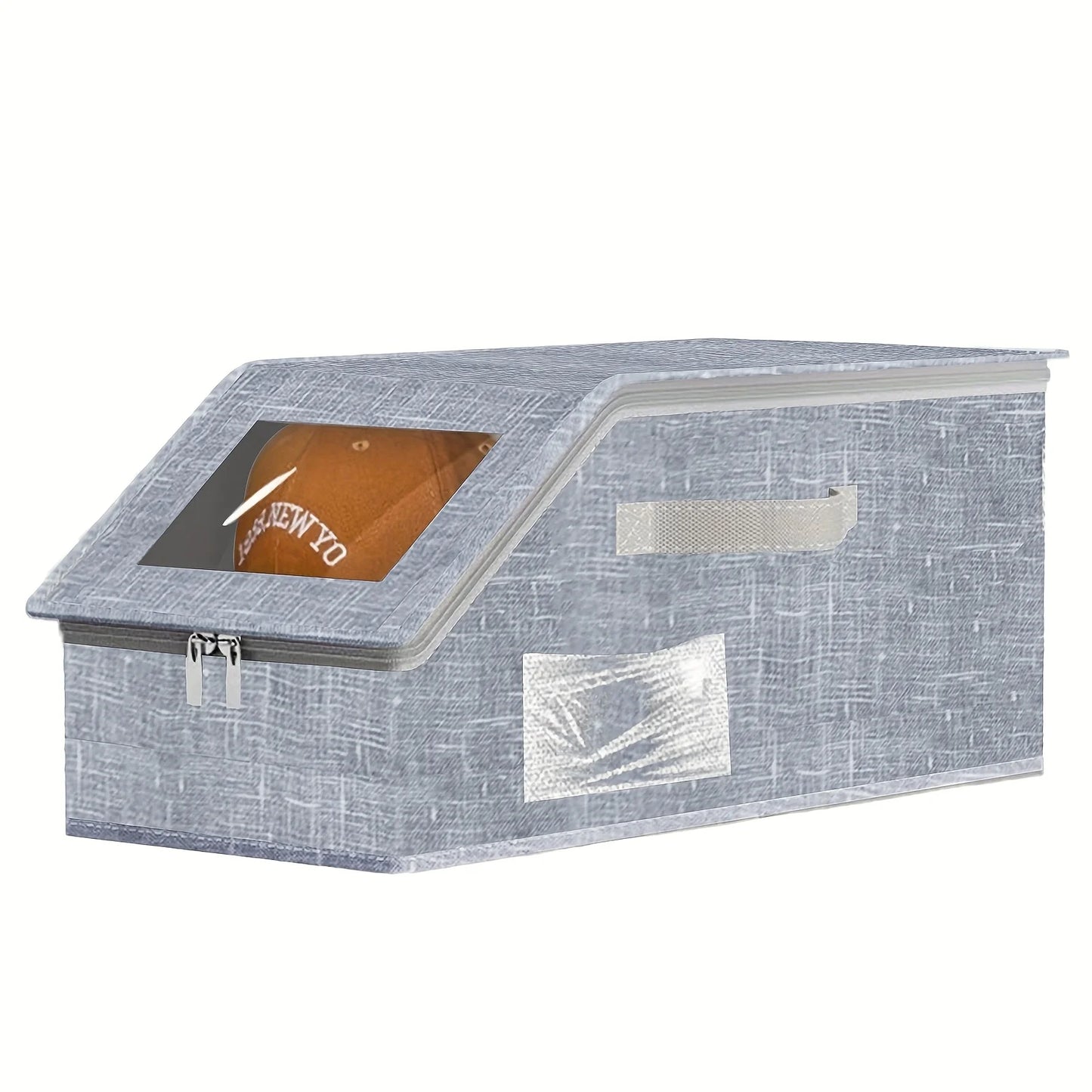 1PCS Stackable Baseball Cap Storage Box Large Capacity Hat Organizer Box with Zipper Dustproof Non-woven Wardrobe Organizers