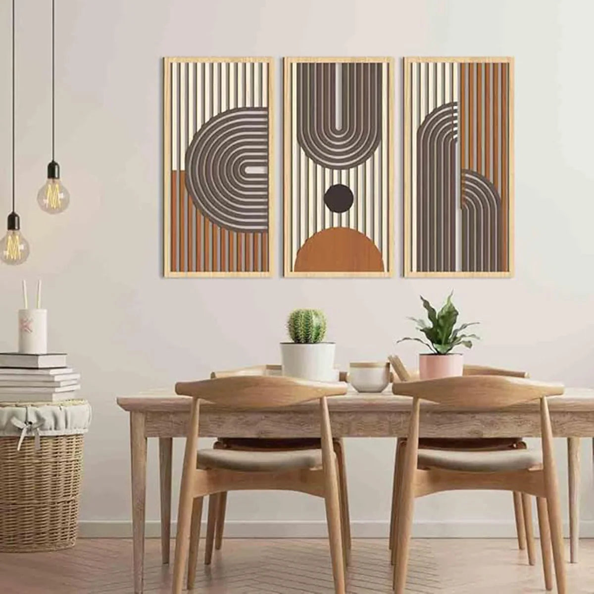Hemasa 3pcs Bohemian Style Hollow Wooden Wall Art /Geometry Decorative Pieces for Bedroom /Living Room /Dining Room