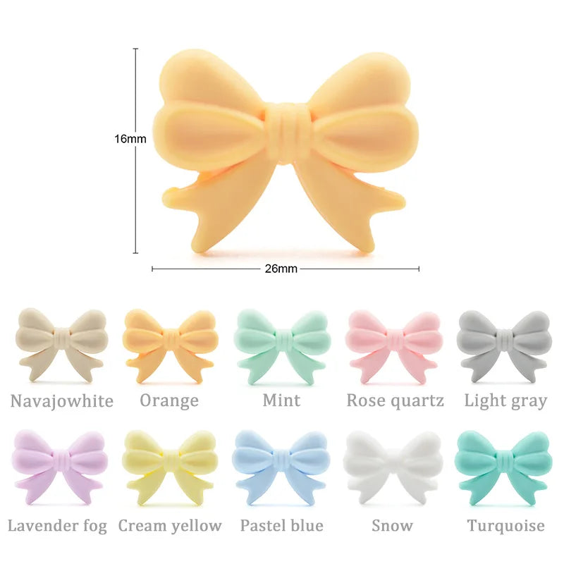 LOFCA Silicone Beads Bowknot 10pcs BPA Free Food Grade Silicone Teething Beads Pendant Chew Pacifier Chip Nursing Necklace Jewel