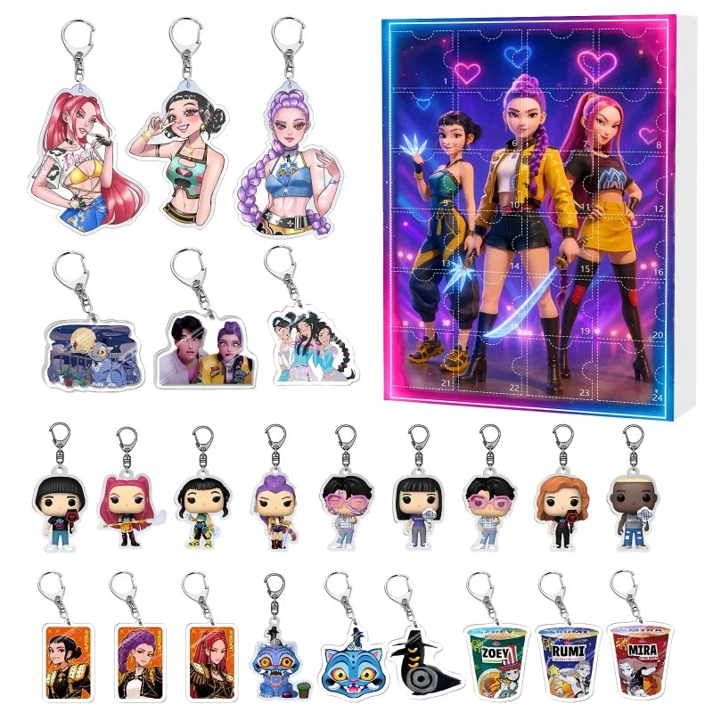 2025 Countdown Calendars Kpop Demon Hunters Advent Calendar Acrylic Keychains Model Doll Rumi Mira Zoey Children Christmas Gifts