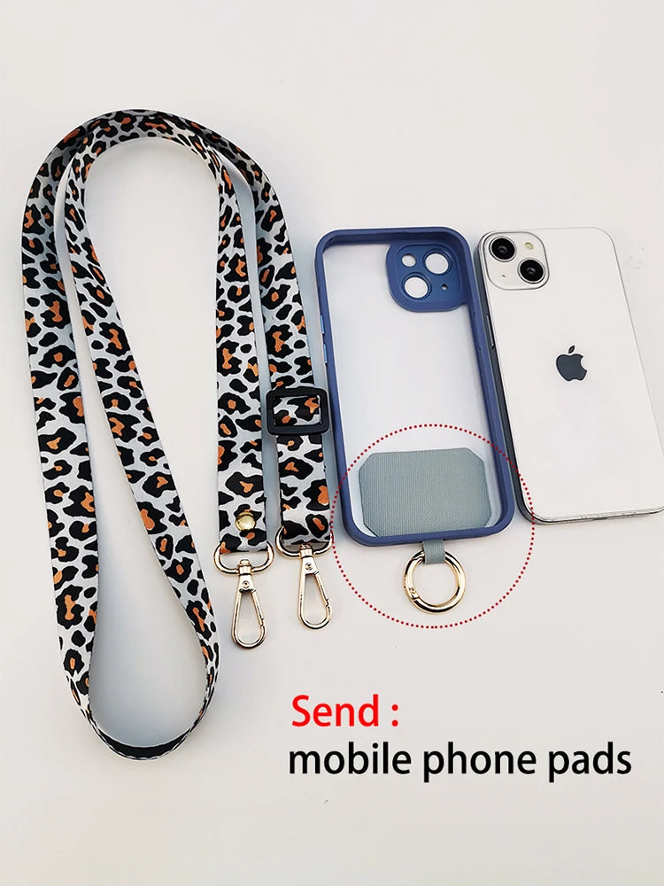 Tejesa Leopard Print Crossbody Cell Phone Lanyard Strap Neck Cord Mobile phone Lanyards Chain With Universal Gasket for All Phone Case