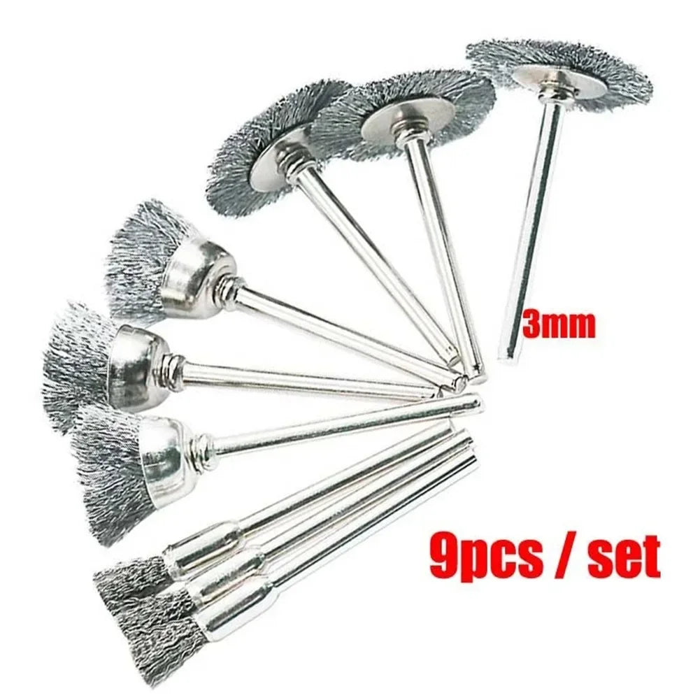 Hemasa 9Pcs/set Steel Wire Brush For Dremel Rotary Tool Paint Rust Removal Polishing Grinding Wheel Metal Polishing Cleaning Brush